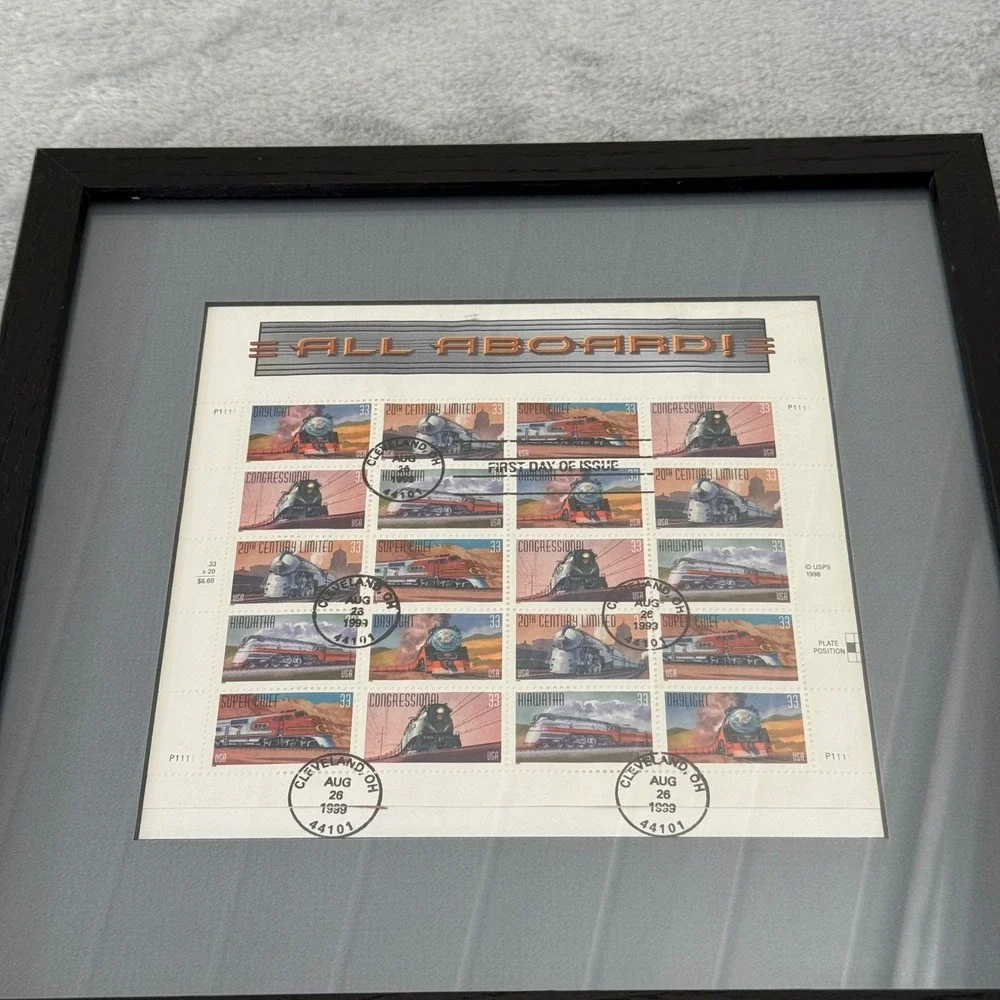 USPS All Aboard Train‎ Stamp Sheet 1999 First Day Issue Framed 33c Rail